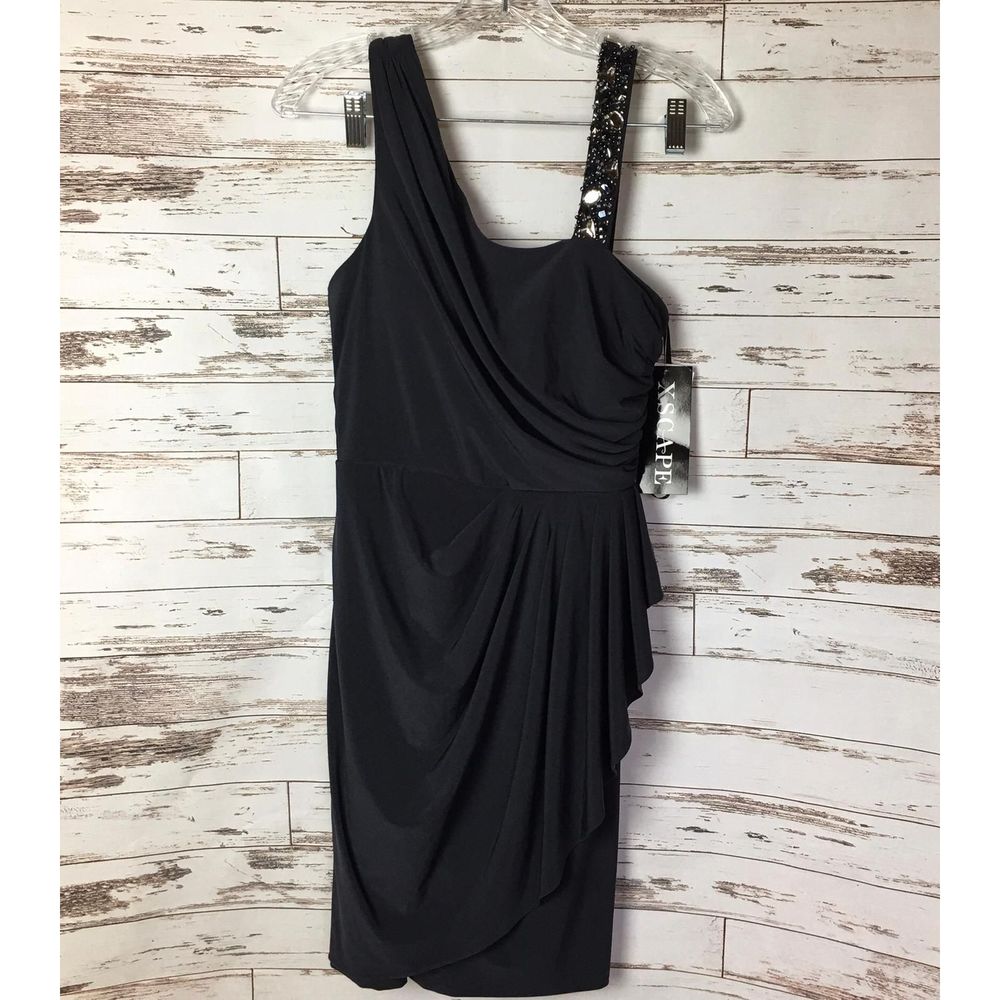 Xscape Joanna Chen Grey Asymmetric Dress